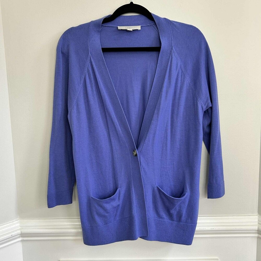 Loft Long Sleeve V-Neck Periwinkle Blue Purple Cardigan Large